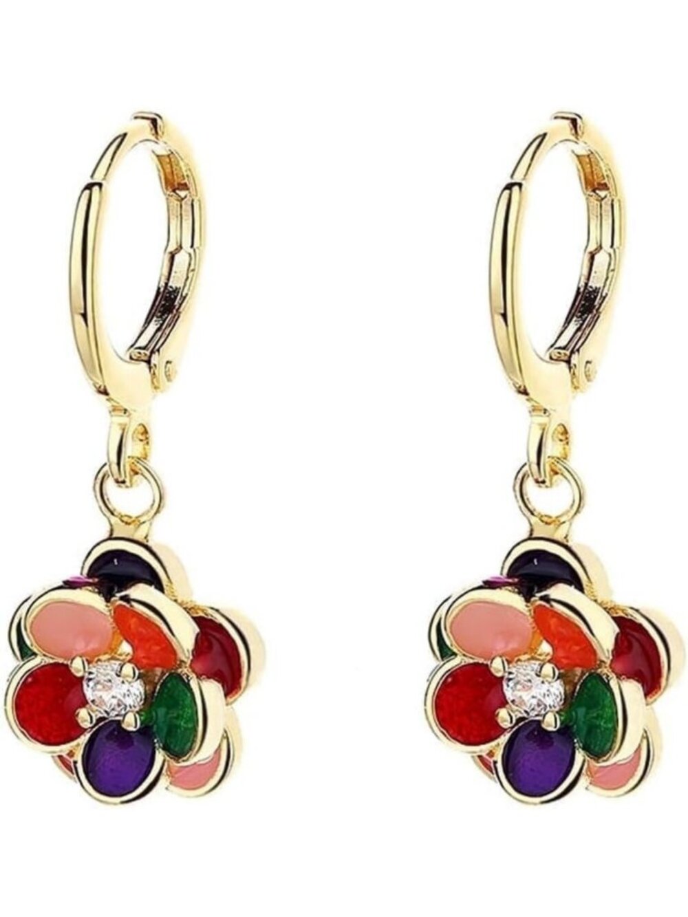 Floral Crystal Leverback Earrings in 14K Gold Plated Finish - Elegant Jewelry